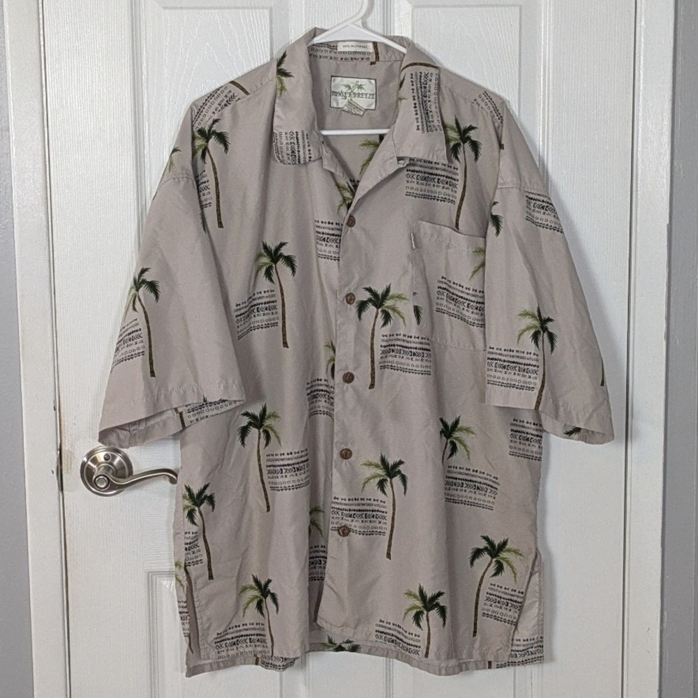 Vintage Hawaiian Microfiber Sunset‎ Breeze Palm Tree Print Button Up Shirt XL